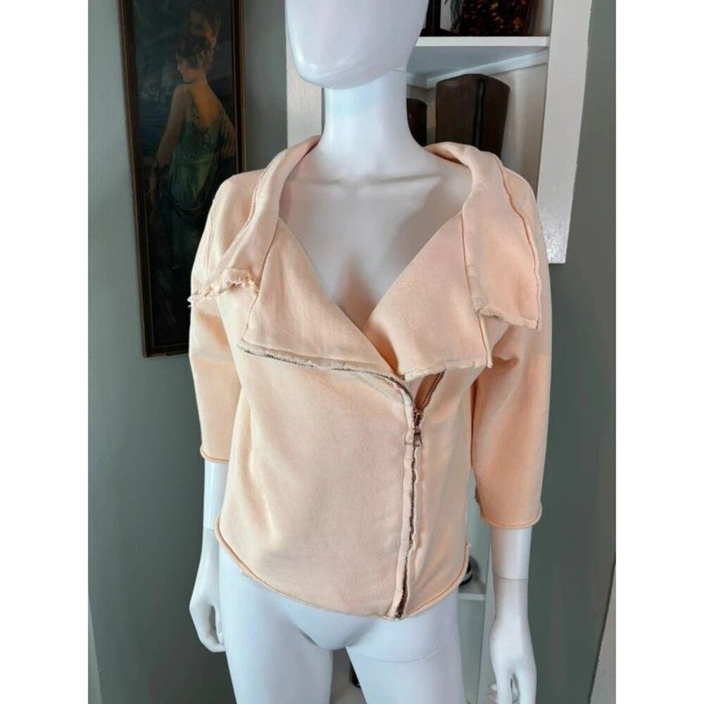 Frank & Eileen Moto Jacket French Terry Fleece Side Zip Peach Small S